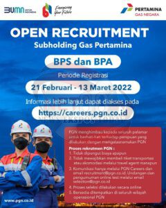 Open Recruitment BPS dan BPA Pertamina Gas Negara 2022
