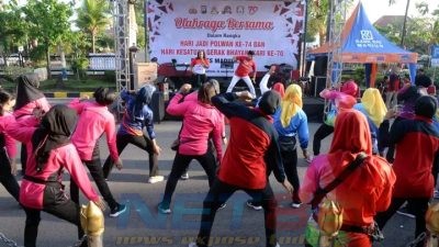 Sambut HUT Polwan Ke-74, Polresta Madiun Adakan Olahraga Bersama Secara Meriah