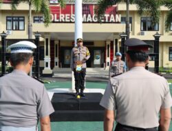 Kapolres Magetan Pimpin Upacara Korps Raport Kenaikan Pangkat Pengabdian 2 Personil Polri