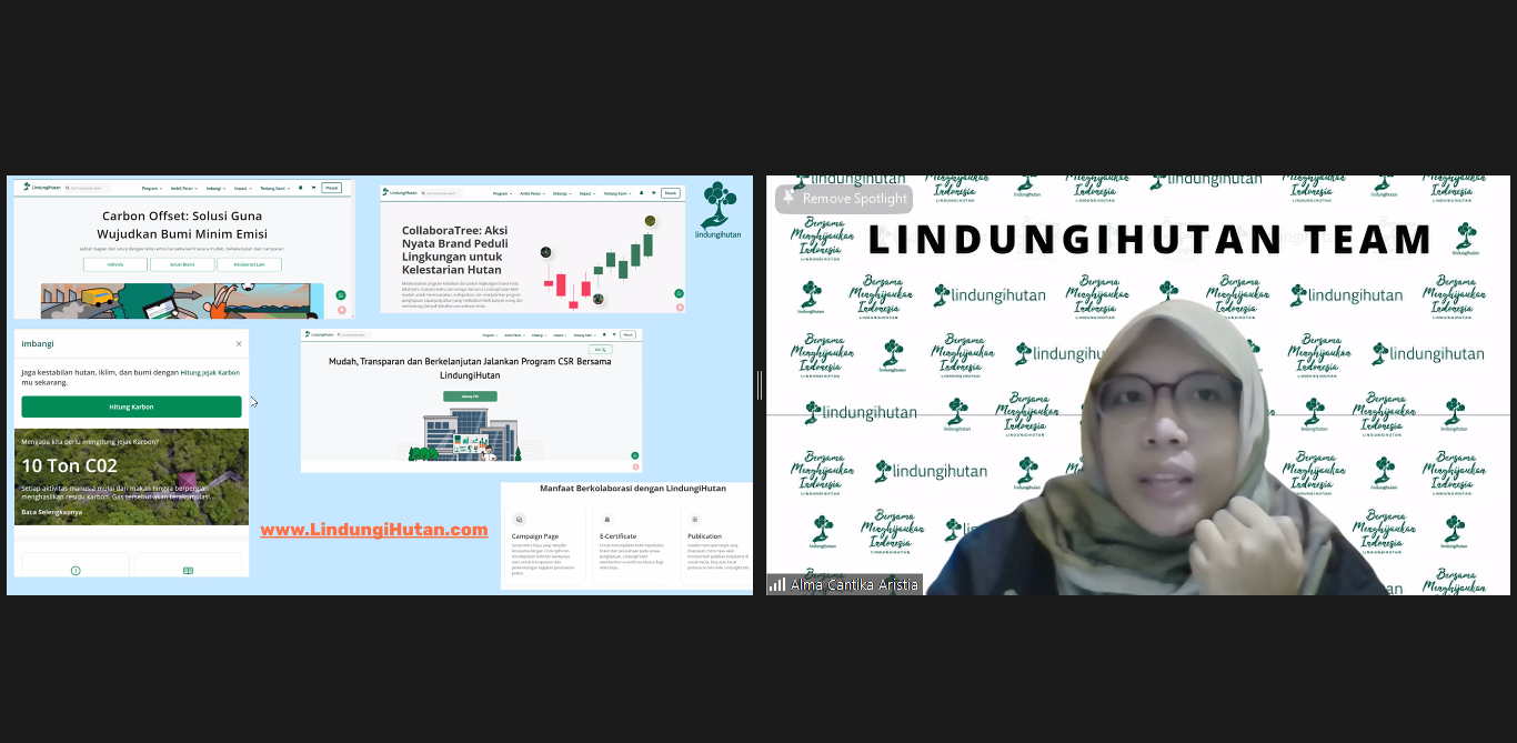 Pemaparan materi webinar oleh Alma Cantika Aristia (Dokumentasi: LindungiHutan).