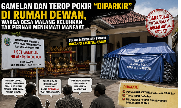 Gamelan dan Terop Pokir Diduga “Diparkir” di Rumah Anggota DPRD, Warga Desa Malang Maospati Keluhkan Tak Pernah Menikmati Manfaat